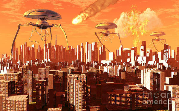 Digitally Generated Image Poster featuring the digital art War Of The Worlds #1 by Mark Stevenson
