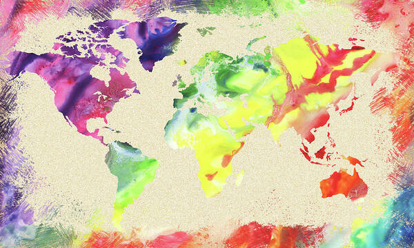 World Poster featuring the painting World Map Watercolor #2 by Irina Sztukowski