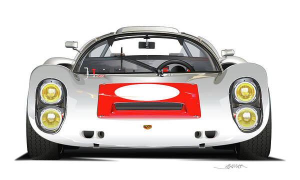 Porsche Carrera 10 Poster featuring the drawing 1967 Porsche 910 illustration by Alain Jamar