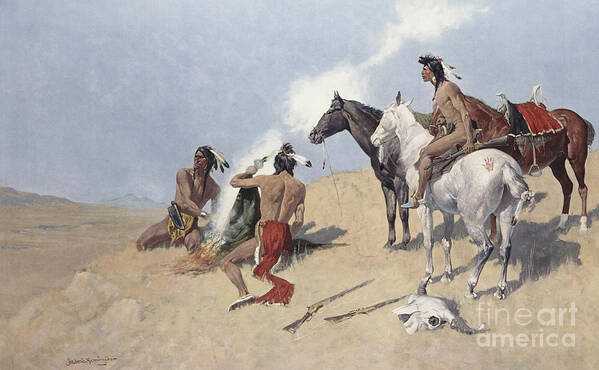 The Smoke Signal Poster featuring the painting The Smoke Signal by Frederic Remington