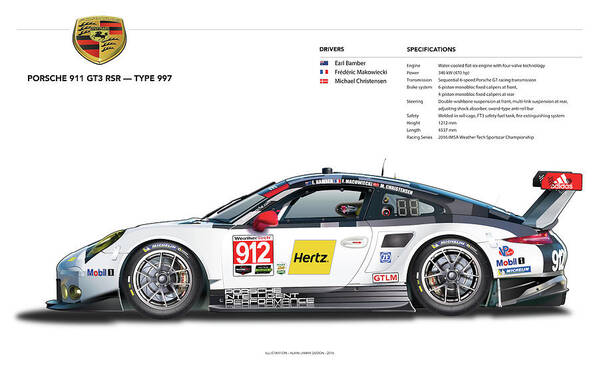 2016 Porsche 911gt3r Rsr Image Poster featuring the drawing 2016 911gt3r Rsr Poster by Alain Jamar