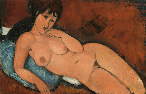 Nude On A Blue Cushion Poster featuring the painting Nude on a Blue Cushion #3 by Amedeo Modigliani
