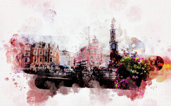 Dutch Poster featuring the digital art City Life In Watercolor Style #3 by Ariadna De Raadt