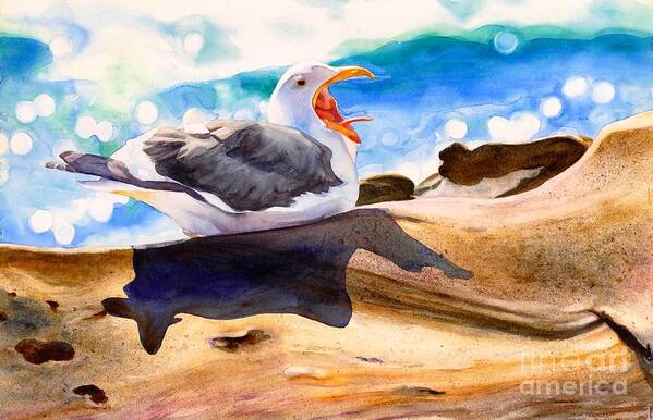 Bird Poster featuring the painting #87 Yawning Seagull #87 by William Lum