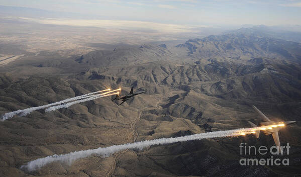 B-1b Lancer Poster featuring the photograph A Two Ship Of B-1b Lancers Release by Stocktrek Images