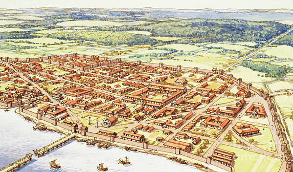 Aerial View Of Roman London Poster featuring the painting Aerial View of Roman London by Pat Nicolle