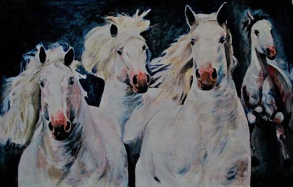 Horse Poster featuring the painting American white by Khalid Saeed