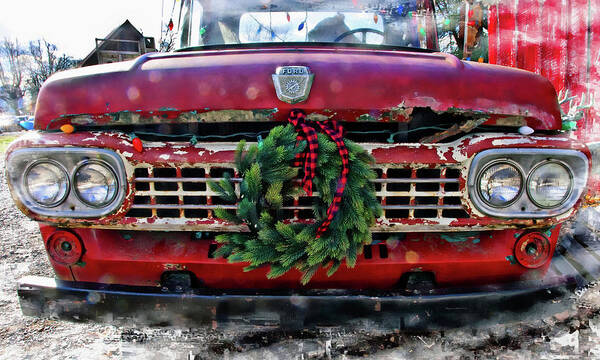 Photography By Suzanne Stout Poster featuring the photograph Antique Ford Christmas by Suzanne Stout