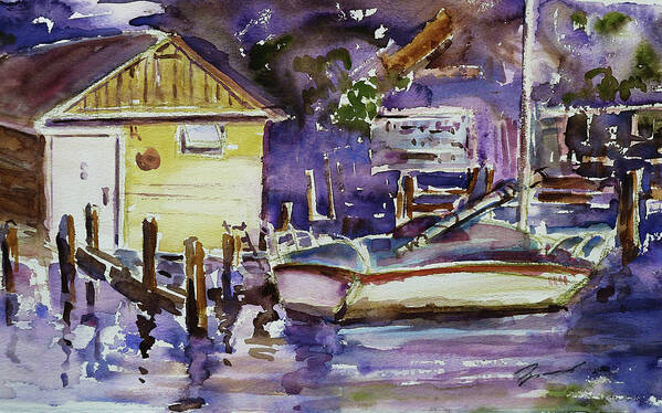 Boathouse Poster featuring the painting At Boat House 3 by Xueling Zou