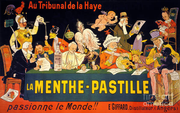 La Menthe Pastille Poster featuring the painting Au tribunal de la Haye la menthe pastille Vintage by Vintage Treasure