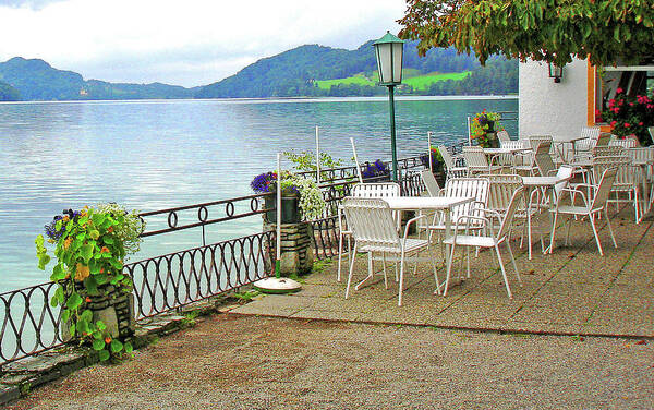 Fuschl Lake Poster featuring the photograph Austrian Cafe on the Lake by Kathy Kelly