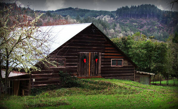 Barn Poster featuring the photograph Barn With Red Bows by KATIE Vigil