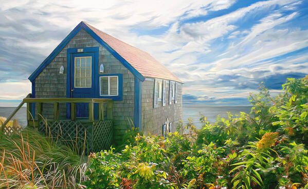 Ocean Cottage Poster featuring the digital art Bayside Retreat by Sue Brehant