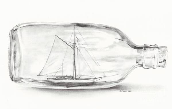 Boat Poster featuring the drawing Boat stuck in a bottle by Meagan Visser