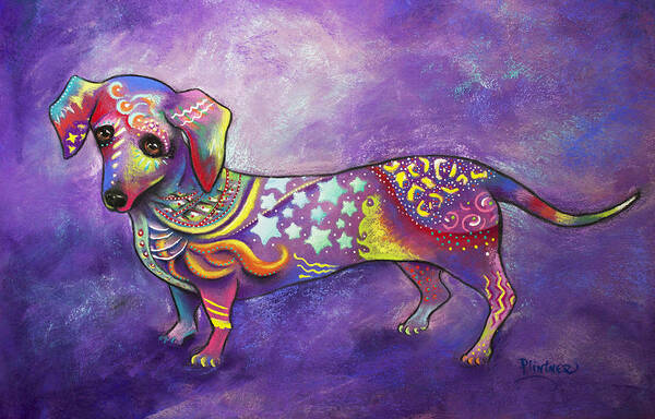 Dachshund Art Print Poster featuring the mixed media Dachshund by Patricia Lintner