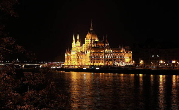 City Poster featuring the digital art Budapest - Parliament by Pat Speirs