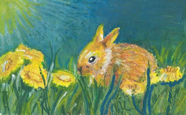 Bunny Poster featuring the painting Bunny in the Garden by Darya Tyshlek