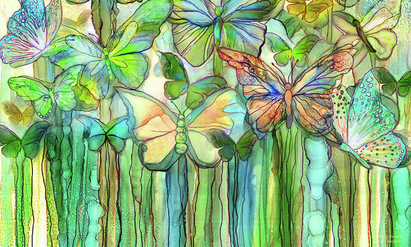 Carol Cavalaris Poster featuring the mixed media Butterfly Bloomies 3 - Rainbow by Carol Cavalaris