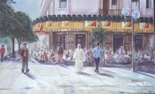 Landscape Poster featuring the painting Cafe Zanzibar. FEZ by Karim Baziou