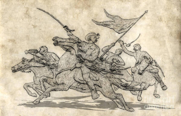 Cavalry Charge Gettysburg Sketch Poster featuring the digital art Cavalry Charge Gettysburg Sketch by Randy Steele