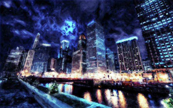 Chicago Poster featuring the painting Chicago Panorama - 06 by AM FineArtPrints