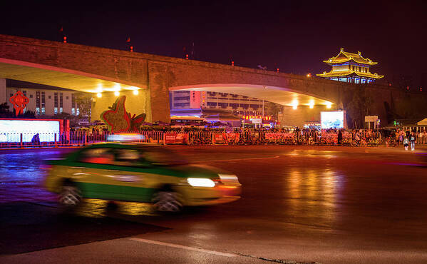 China Poster featuring the photograph City Wall at Night Xian Shaanxi China by Adam Rainoff