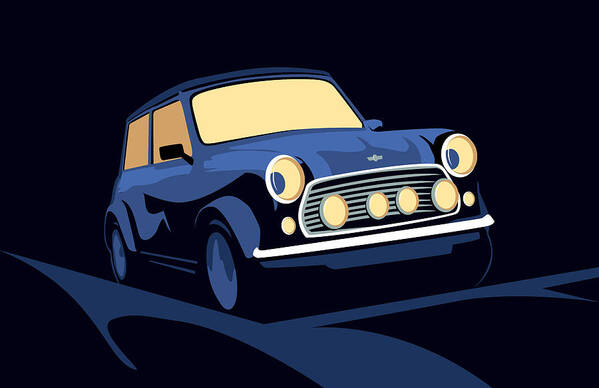 Mini Cooper Poster featuring the digital art Classic Mini Cooper in Blue by Michael Tompsett