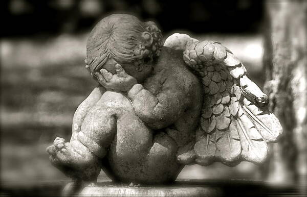 Angel.cherub Poster featuring the photograph Crying Cherub by Kathy Gibbons