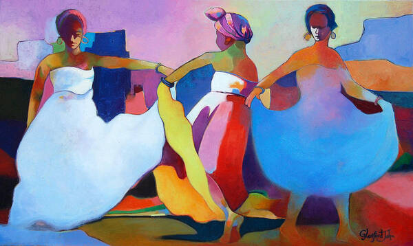 Women Poster featuring the painting Dance fest by Glenford John