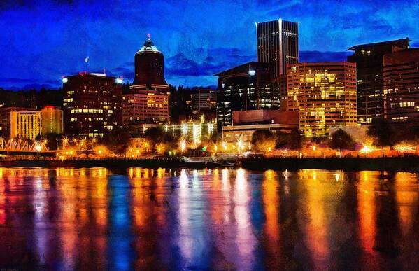 Hdr Poster featuring the photograph Downtown Portland Skyline At Night by Thom Zehrfeld