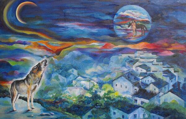 Wolf Poster featuring the painting Dream by L R B
