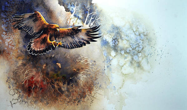 Golden Poster featuring the painting Eagle Descending by Paul Dene Marlor