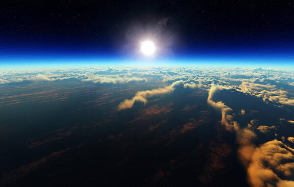 Earth Poster featuring the digital art Earth sunrise from outer space by Johan Swanepoel