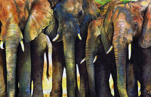 Elephant Poster featuring the painting Elephant Herd by Paul Dene Marlor