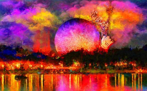 Epcot Colors By Night Poster featuring the digital art Epcot Colors by Night by Caito Junqueira