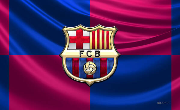 Art Poster featuring the photograph F. C. Barcelona - 3D Badge over Flag by Serge Averbukh