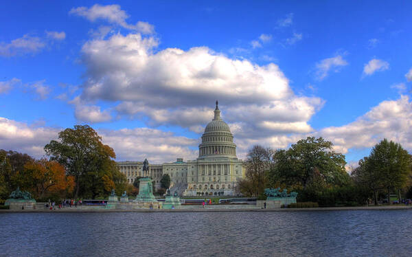 Hdr Poster featuring the photograph Fall at the Capital Building by Brian Governale