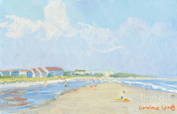 Folly Field Beach Poster featuring the painting Folly Field Beach and the Westin by Candace Lovely