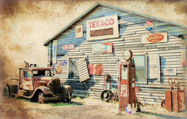 Texaco Gas Station Poster featuring the photograph Ford Pick Up at Texaco Gas Station by Athena Mckinzie