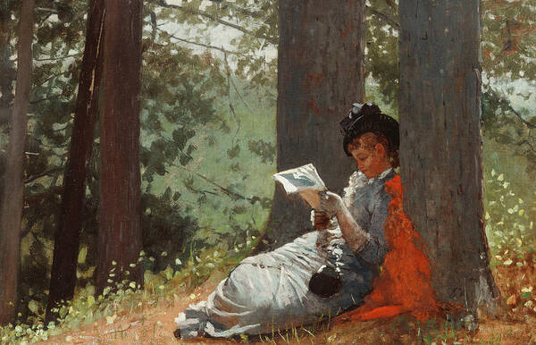 Girl Reading Under An Oak Tree Poster featuring the painting Girl Reading Under an Oak Tree by Winslow Homer