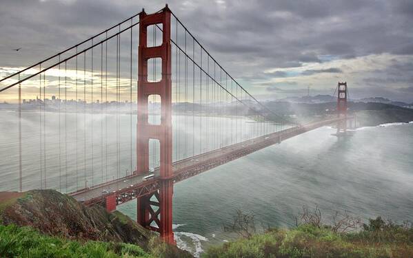 Photography By Suzanne Stout Poster featuring the photograph Golden Gate Fog by Suzanne Stout