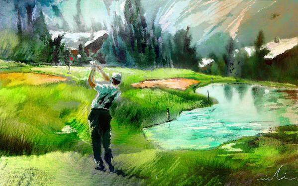 Golf Poster featuring the painting Golf in Crans sur Sierre Switzerland 01 by Miki De Goodaboom
