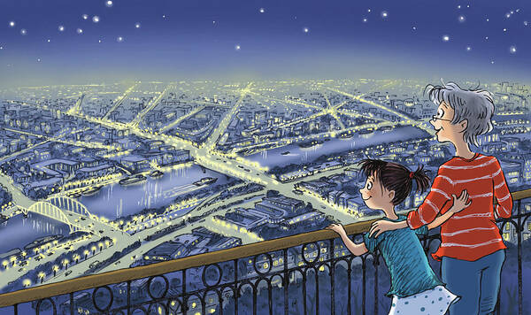 Paris Hop Poster featuring the digital art Good Night, Paris--No Text by Renee Andriani