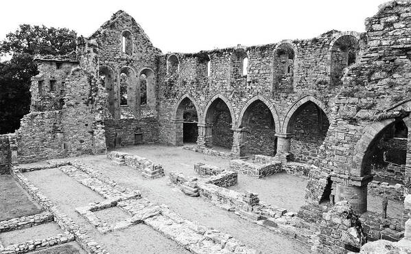 Jerpoint Poster featuring the photograph Ireland Jerpoint Abbey Irish Church Medieval Ruins County Kilkenny Black and White by Shawn O'Brien