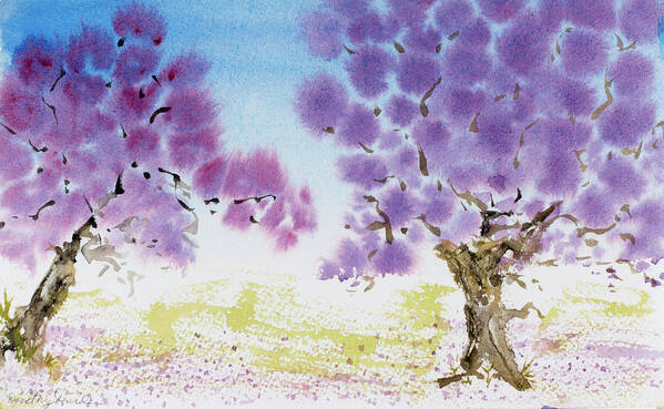 Argentina Poster featuring the painting Jacaranda trees blooming in Buenos Aires, Argentina by Dorothy Darden