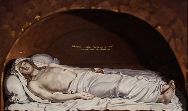 Jesus At The Tomb - Vladimir Borovikovsky Poster featuring the painting Jesus at the tomb by Vladimir Borovikovsky