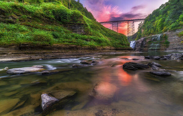 Waterfall Poster featuring the photograph Letchworth Upper Falls At Dusk by Mark Papke