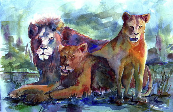 Lions Poster featuring the painting Lion's Play by Joan Chlarson