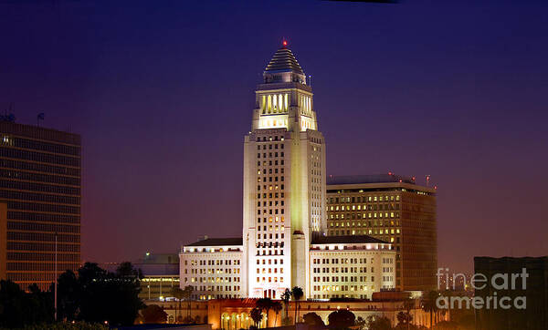 City Hall Poster featuring the photograph Los Angeles City Hall Building by Wernher Krutein