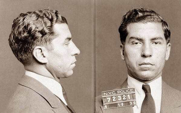 Lucky Luciano Poster featuring the photograph Lucky Luciano Mugshot by War Is Hell Store
